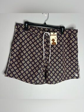 Dandy Del Mar Riviera Swim Trunks Shorts Mens 36 NWT Blue Beige Gardenia *FLAW*